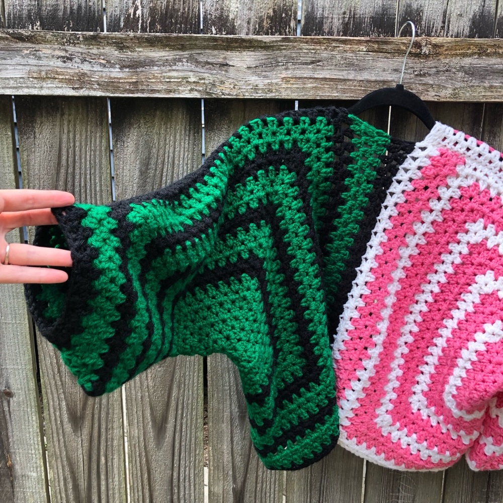 Handmade Crochet Cardigan Color Block Granny Square Open Front Slouchy - Picture 9 of 10